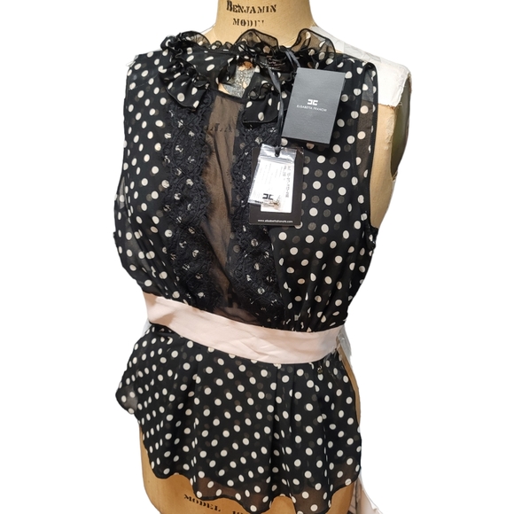 Elisabetta Franchi Italian Top Silk Lace Sz S (40)Runway Polka high neck polka - Picture 1 of 6